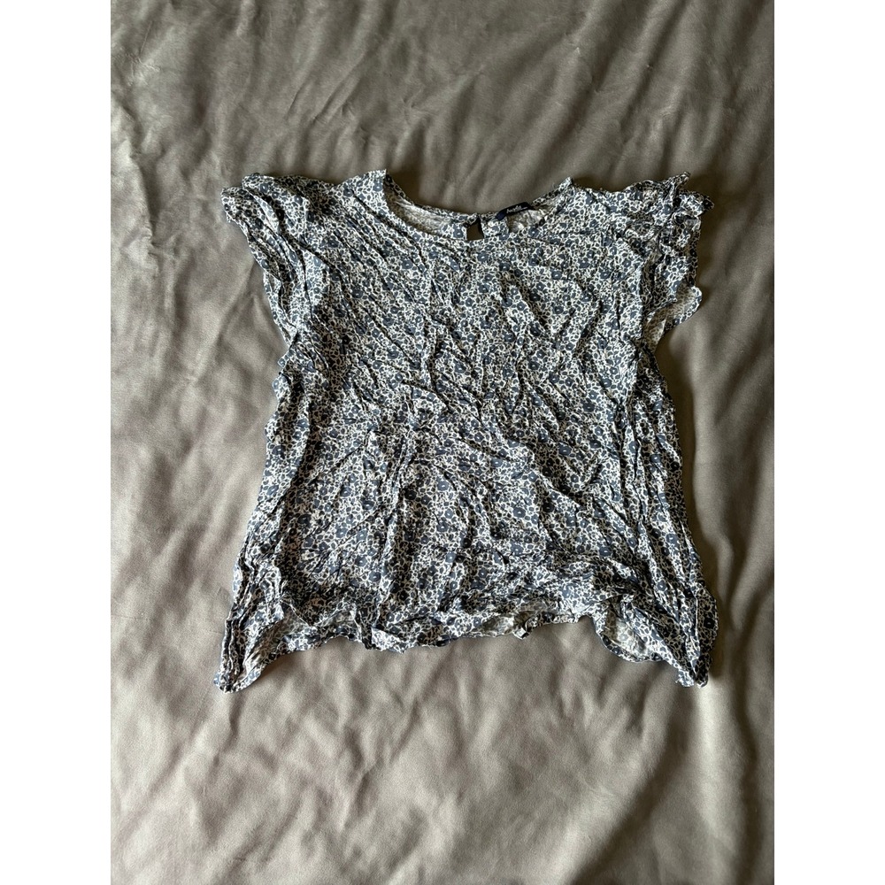 Angels Forever Young Blue Floral Leopard Print Flutter Sleeve Blouse Large